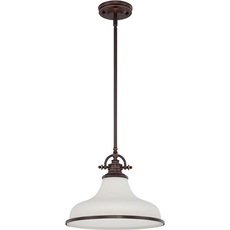 Image 4 Quoizel Grant 13 1/2" Wide Bronze and Opal White Dome Pendant Light more views