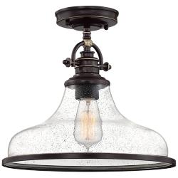 Quoizel Grant 13 1/2" Wide Bronze Glass Dome Semi-Flush Mount