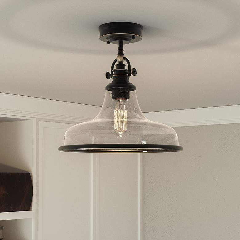 Image 1 Quoizel Grant 13 1/2" Wide Bronze Glass Dome Semi-Flush Mount