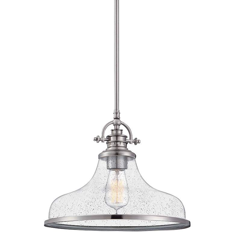 Image 3 Quoizel Grant 13 1/2" Wide Brushed Nickel Seeded Glass Dome Pendant