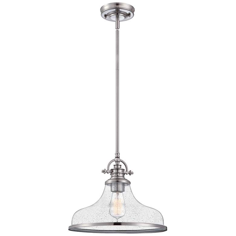 Image 3 Quoizel Grant 13 1/2" Wide Brushed Nickel Seeded Glass Dome Pendant