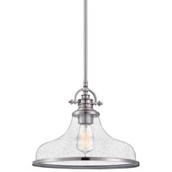 Quoizel Grant 13 1/2&quot; Wide Brushed Nickel Seeded Glass Dome Pendant