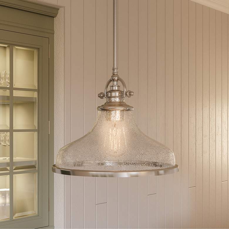 Image 2 Quoizel Grant 13 1/2" Wide Brushed Nickel Seeded Glass Dome Pendant