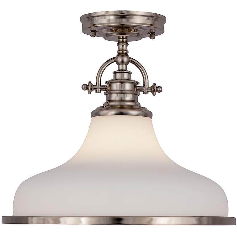 Image 3 Quoizel Grant 13 1/2" Wide Nickel and White Dome Light Pendant more views