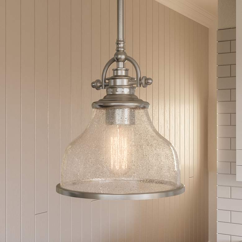 Image 1 Quoizel Grant 8" Wide Brushed Nickel Seeded Glass Mini Pendant