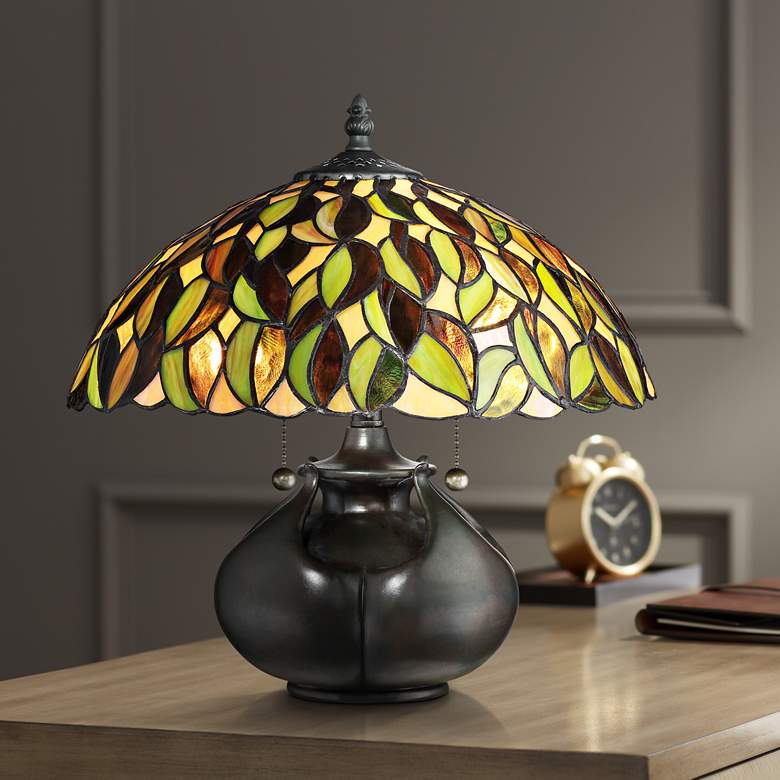 Image 1 Quoizel Greenwood 14 1/2" High Valiant Bronze Tiffany Style Table Lamp