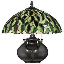Image4 of Quoizel Greenwood 14 1/2" High Valiant Bronze Tiffany Style Table Lamp more views