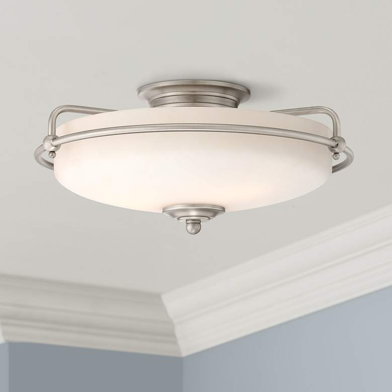 Image 1 Quoizel Griffin 17" Wide Nickel and White Glass Floating Ceiling Light