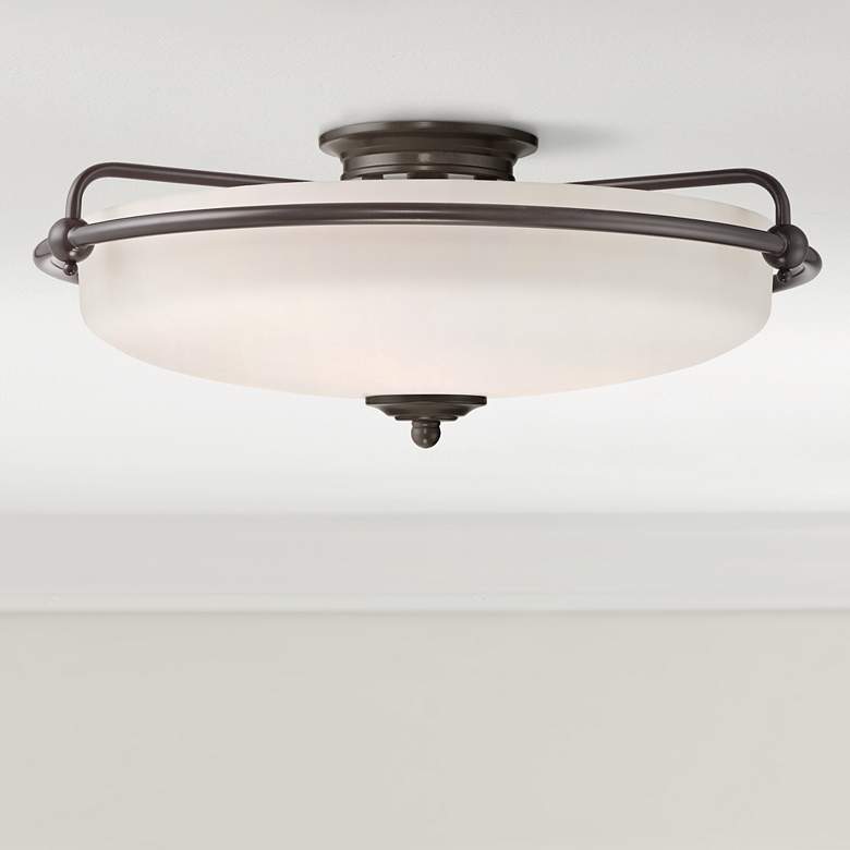 Image 1 Quoizel Griffin 21" Bronze and White Glass Floating Ceiling Light