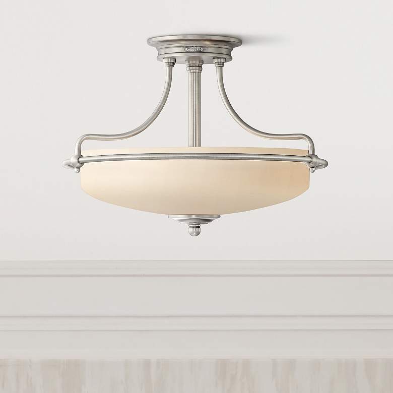 Image 1 Quoizel Griffin Collection 17" Antique Nickel Opal Glass Ceiling Light