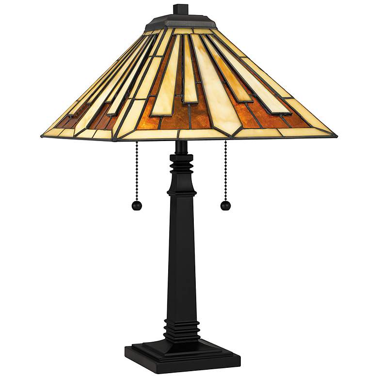 Image 3 Quoizel Hathaway 22" 2-Light Mission Black Tiffany Style Table Lamp