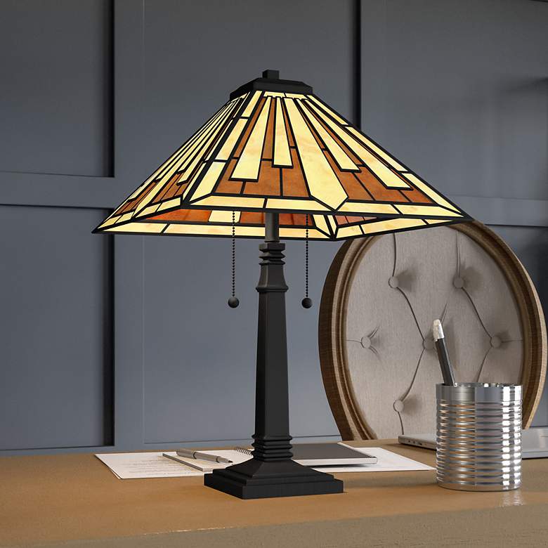 Image 2 Quoizel Hathaway Matte Black Art Glass Table Lamp
