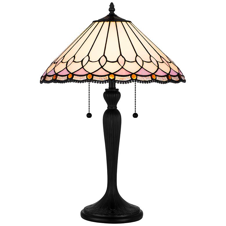Image 2 Quoizel Inez Matte Black Tiffany Glass Table Lamp