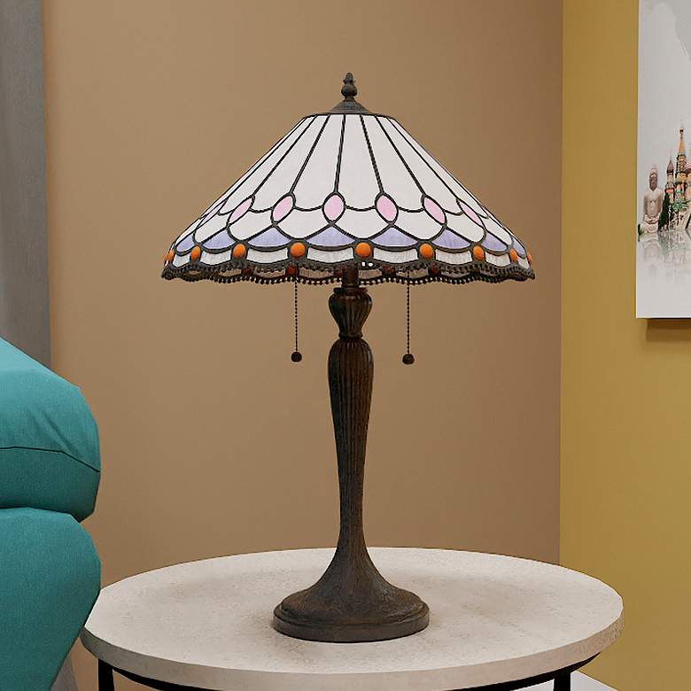 Image 1 Quoizel Inez Matte Black Tiffany Glass Table Lamp