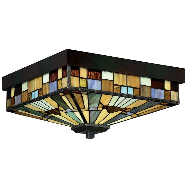 Image 2 Quoizel Inglenook 14" Wide Tiffany Style Mission Glass Ceiling Light