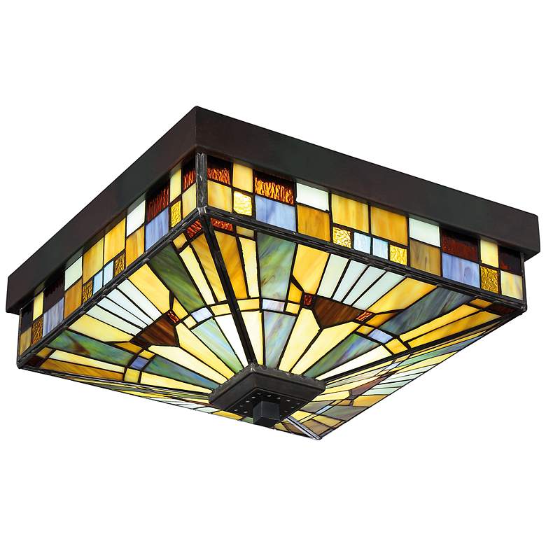 Image 3 Quoizel Inglenook 14" Wide Tiffany Style Mission Glass Ceiling Light more views
