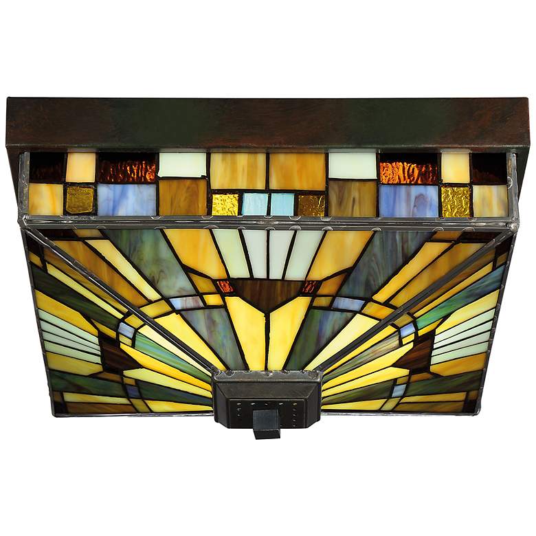 Image 4 Quoizel Inglenook 14" Wide Tiffany Style Mission Glass Ceiling Light more views