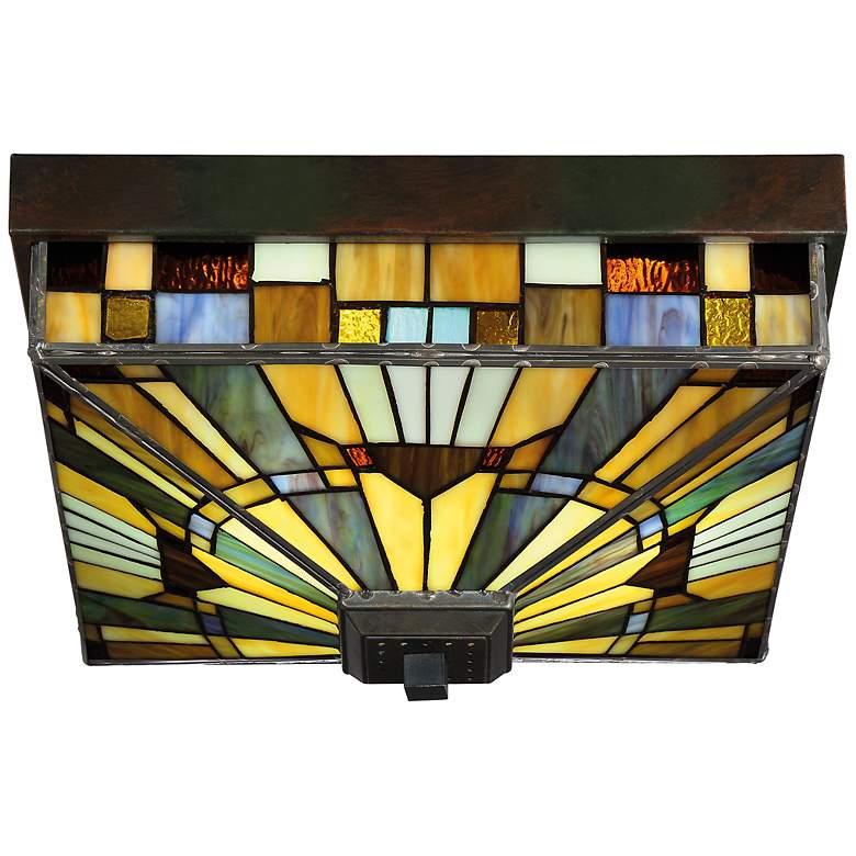 Image 4 Quoizel Inglenook 14" Wide Tiffany Style Mission Glass Ceiling Light more views