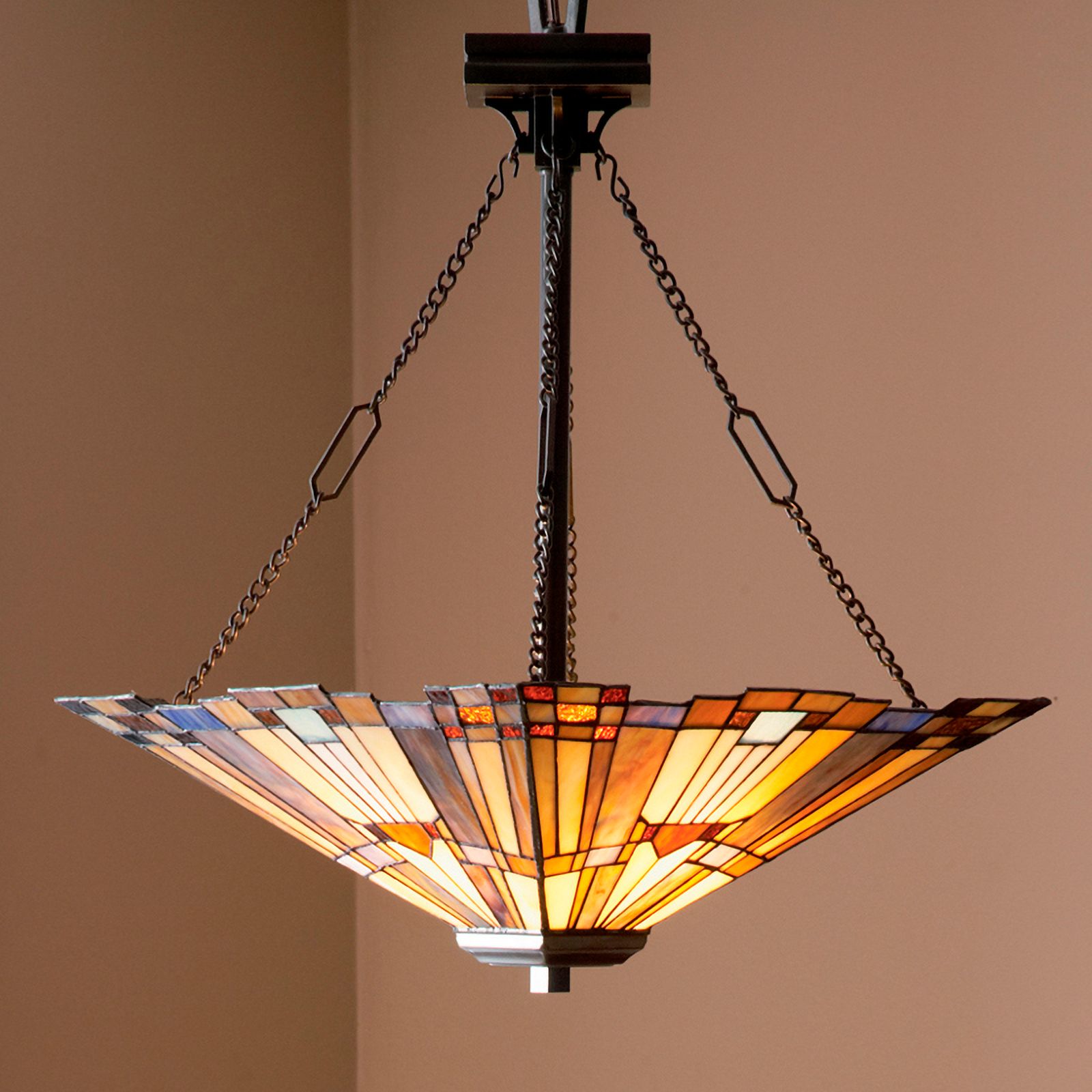 Quoizel Inglenook 17 1 2 Wide Tiffany Style Glass Pendant Chandelier