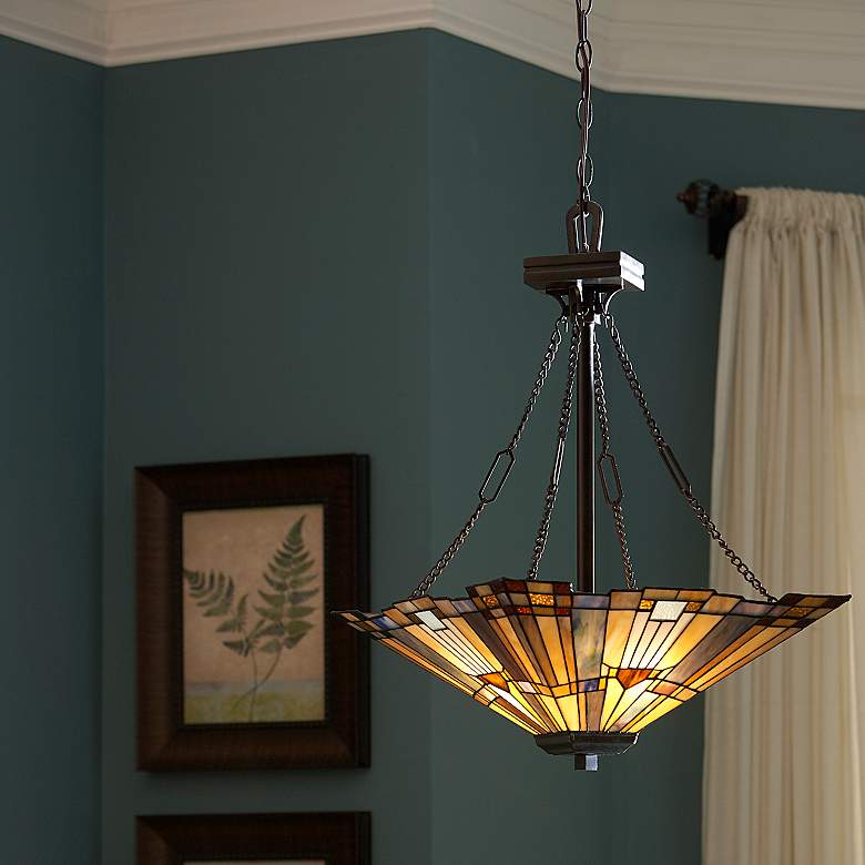Image 4 Quoizel Inglenook 17 1/2" Wide Tiffany-Style Glass Pendant Chandelier more views
