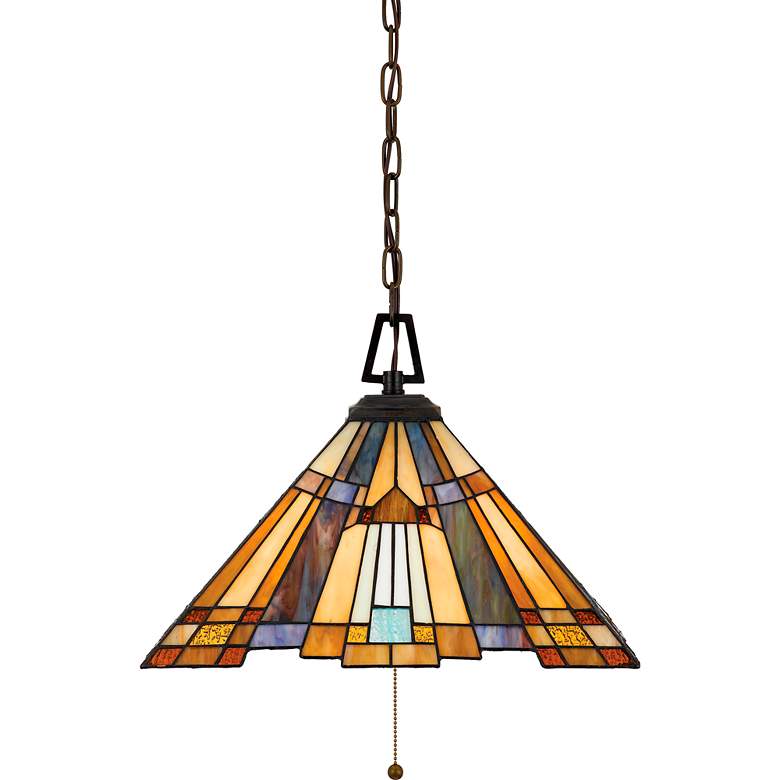 Image 3 Quoizel Inglenook 17" Tiffany-Style Art Glass Pull-Chain Pendant Light more views