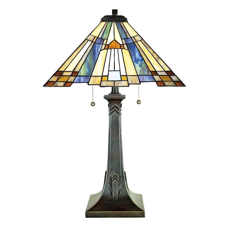 Image 2 Quoizel Inglenook 25" Glass Arts and Crafts Tiffany-Style Table Lamp