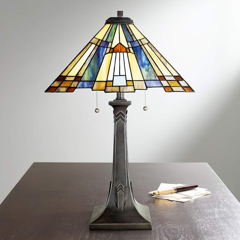 Image 1 Quoizel Inglenook 25 inch Glass Arts and Crafts Tiffany-Style Table Lamp