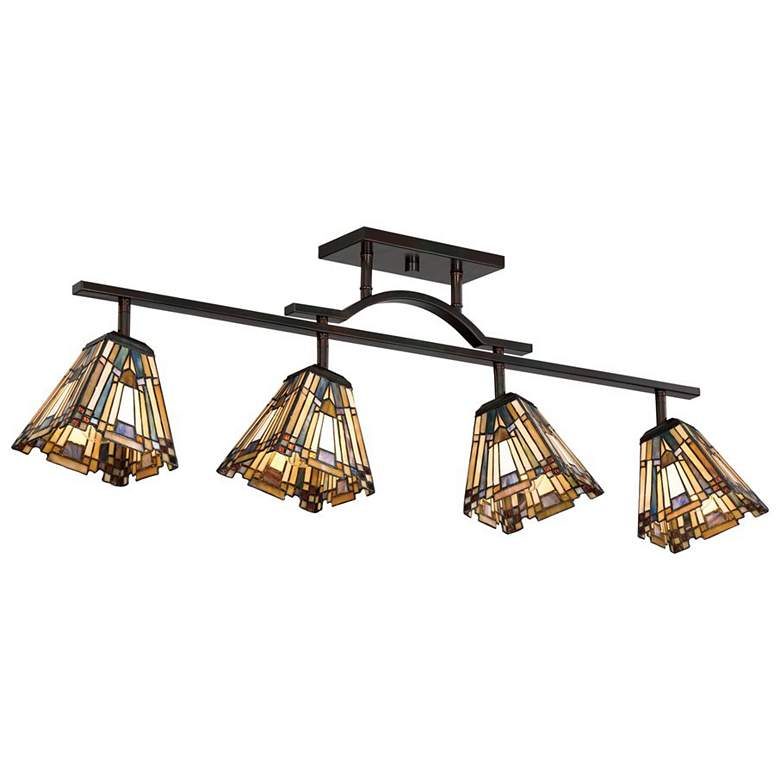 Image 1 Quoizel Inglenook 42 inch 4-Light Bronze Tiffany-Style Track Fixture