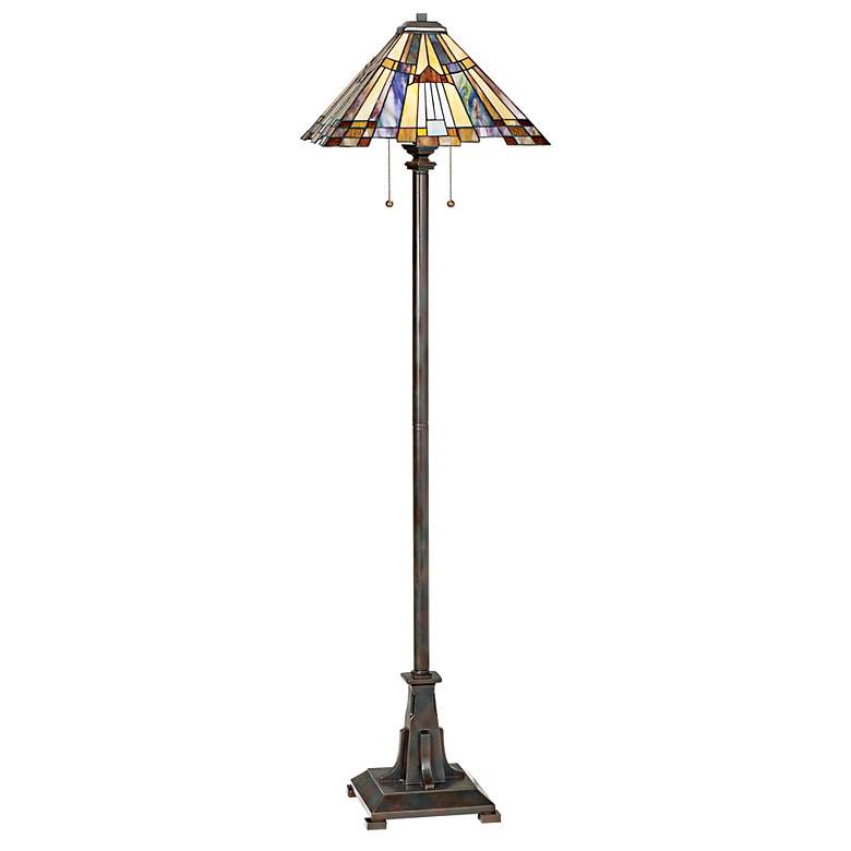 Image 2 Quoizel Inglenook 62" Mission Tiffany-Style Art Glass Floor Lamp