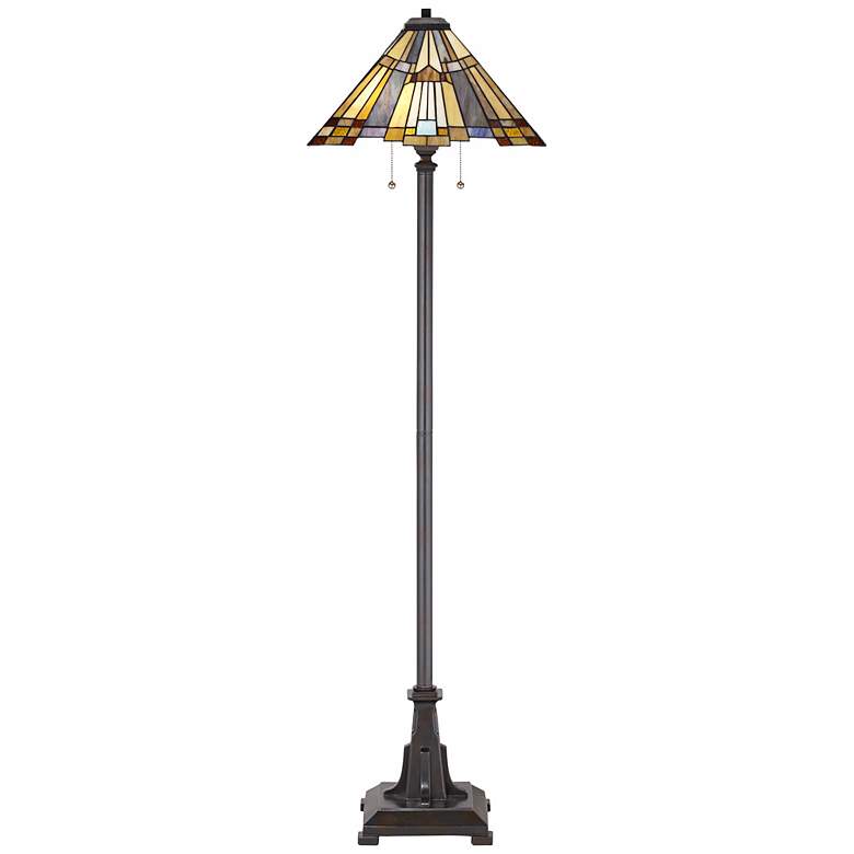Image 3 Quoizel Inglenook 62" Mission Tiffany-Style Art Glass Floor Lamp more views