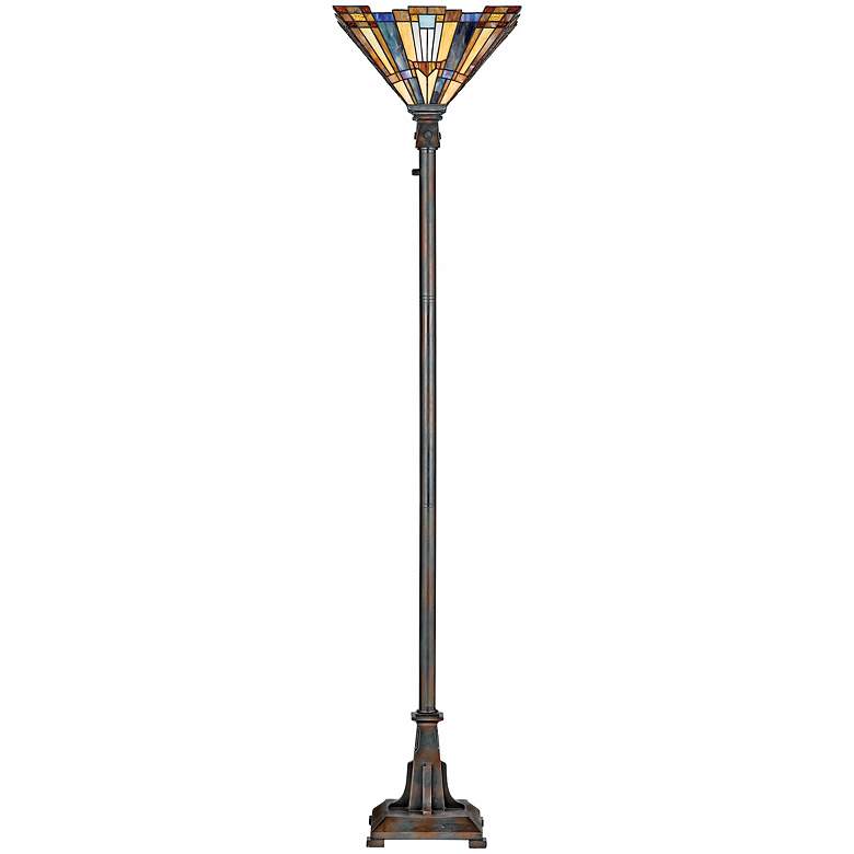 Image 2 Quoizel Inglenook 73" High Tiffany-Style Glass Bronze Floor Torchiere