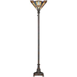 Quoizel Inglenook 73&quot; High Tiffany-Style Glass Bronze Floor Torchiere