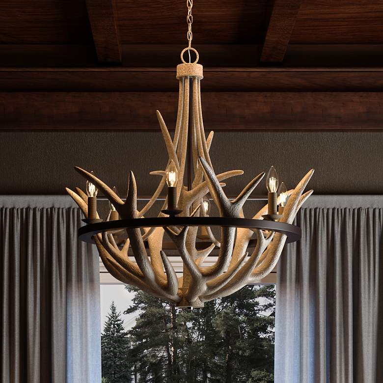 Image 1 Quoizel Journey 26.3" Wide 6-Light Faux Antler Rustic Chandelier
