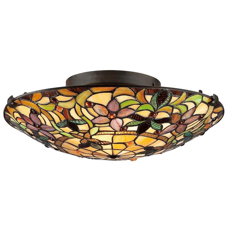 Image 2 Quoizel Kami 17" Wide Vintage Bronze Tiffany Style Glass Ceiling Light