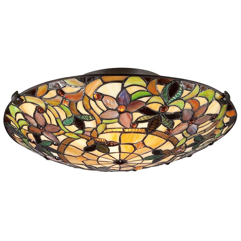 Image 3 Quoizel Kami 17" Wide Vintage Bronze Tiffany Style Glass Ceiling Light more views