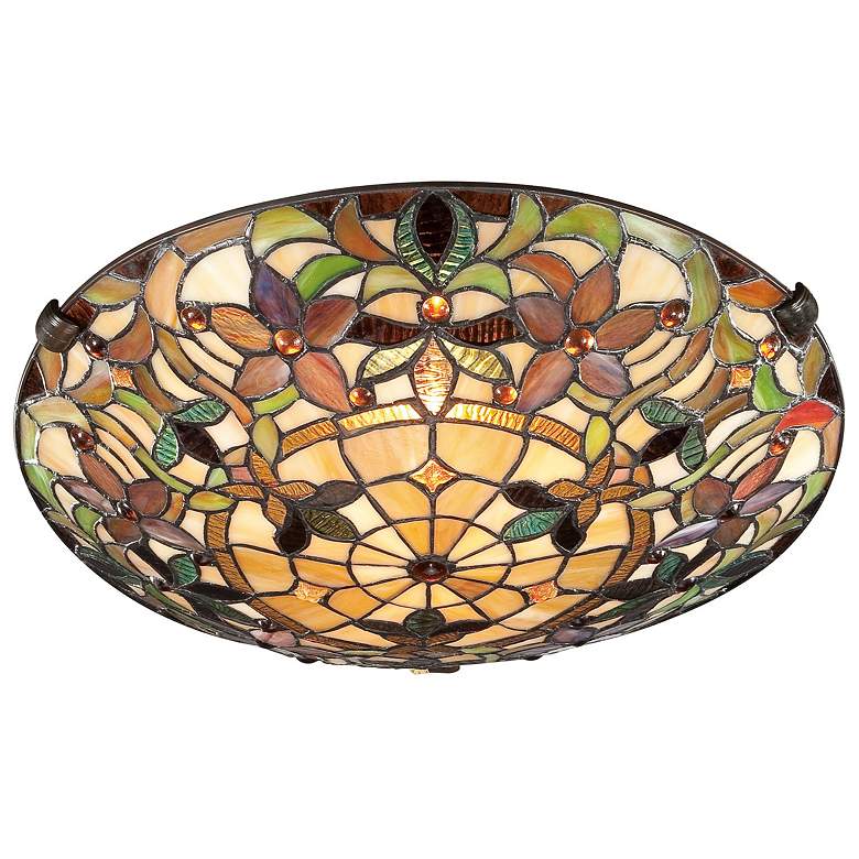 Image 4 Quoizel Kami 17" Wide Vintage Bronze Tiffany Style Glass Ceiling Light more views