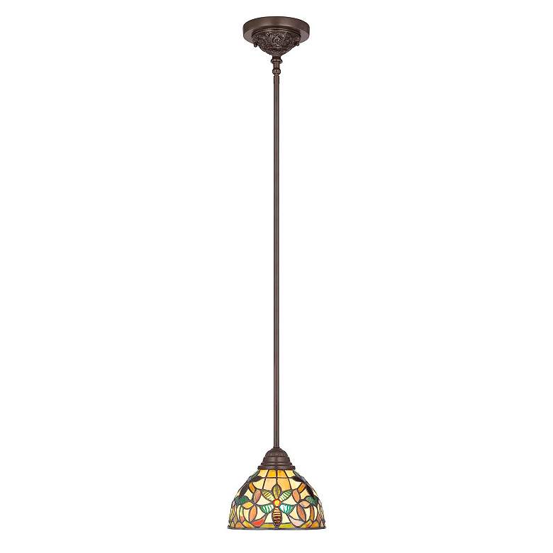 Image 2 Quoizel Kami 8" Wide Tiffany-Style Floral Art Glass Mini Pendant Light
