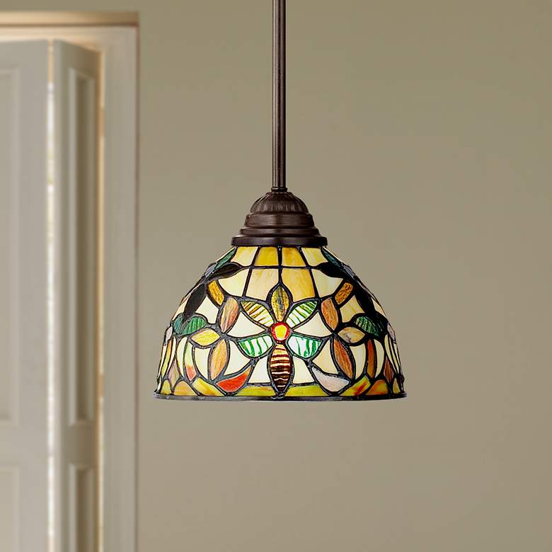 Image 1 Quoizel Kami 8" Wide Tiffany-Style Floral Art Glass Mini Pendant Light