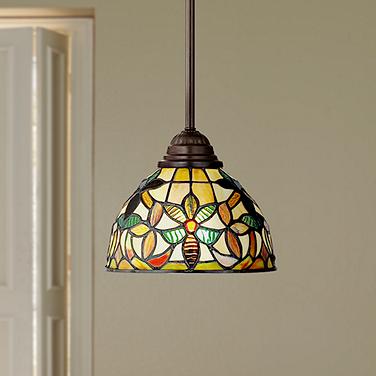 Quoizel Kami 8" Wide Tiffany-Style Floral Art Glass Mini Pendant Light