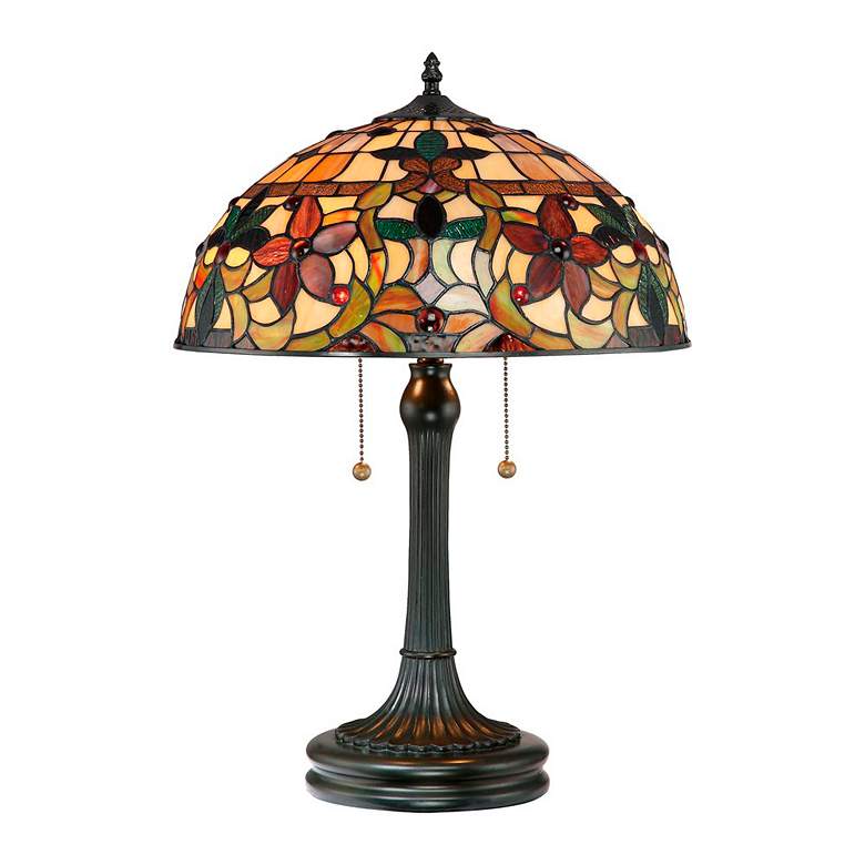 Image 2 Quoizel Kami Floral 23" Vintage Bronze Tiffany-Style Glass Table Lamp