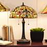 1_Quoizel Kami Floral 23" Vintage Bronze Tiffany-Style Glass Table Lamp