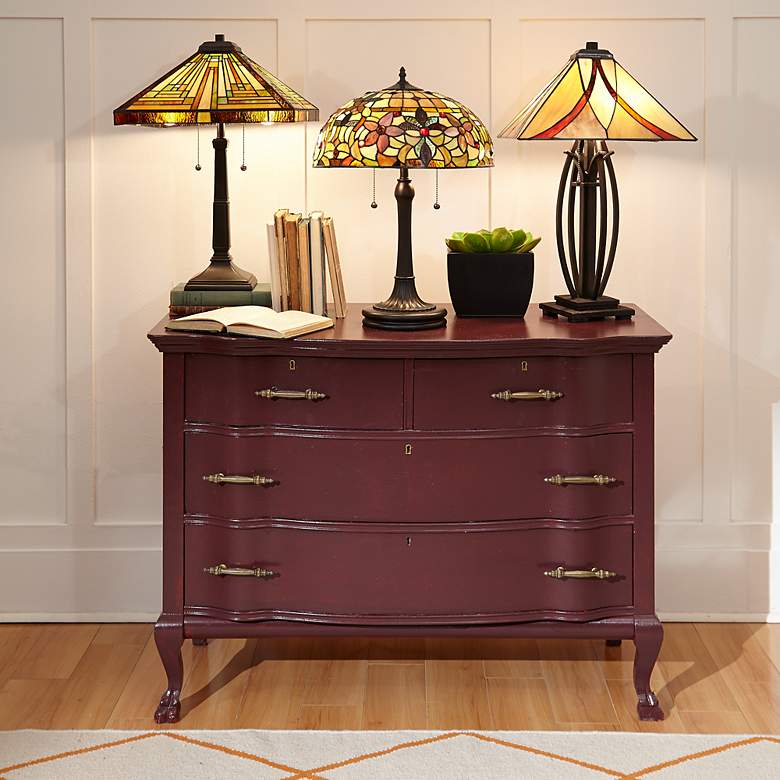 Image 4 Quoizel Kami Floral 23" Vintage Bronze Tiffany-Style Glass Table Lamp more views