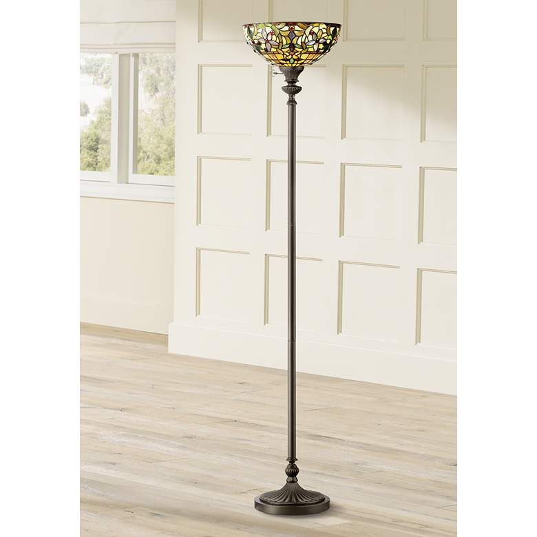Image 1 Quoizel Kami Tiffany-Style Torchiere Floor Lamp