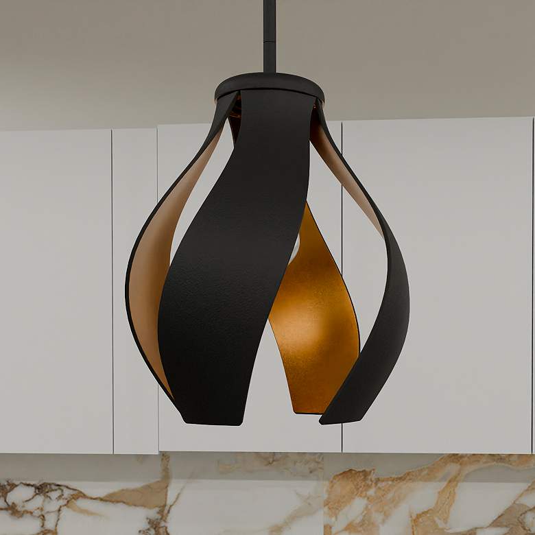 Image 1 Quoizel Kiko 11" Wide Matte Black and Gold Mini Pendant