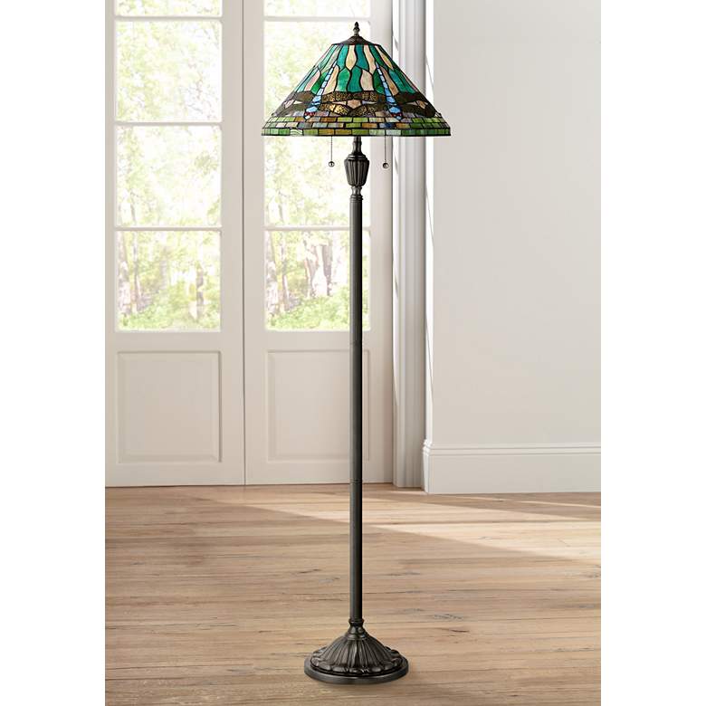 Image 1 Quoizel King Tiffany-Style Vintage Bronze Floor Lamp