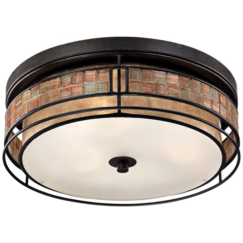 Image 2 Quoizel Laguna 16 inch Wide Copper Tile and Mica Glass Ceiling Light