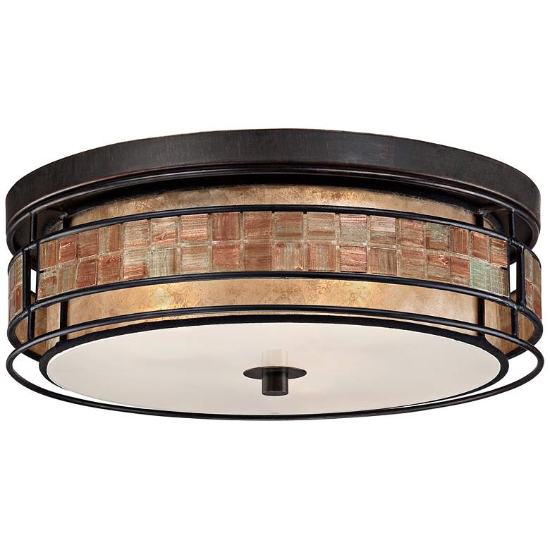 Image 3 Quoizel Laguna 16 inch Wide Copper Tile and Mica Glass Ceiling Light more views