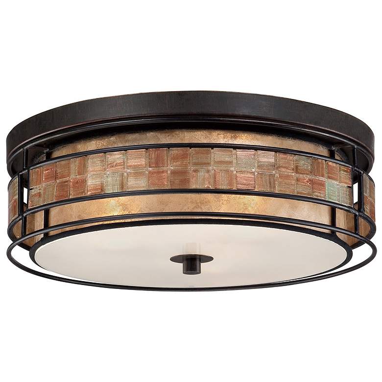 Image 3 Quoizel Laguna 16 inch Wide Copper Tile and Mica Glass Ceiling Light more views