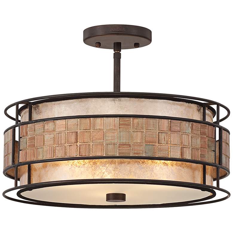 Image 2 Quoizel Laguna 16" Wide Renaissance Copper Glass Shade Ceiling Light