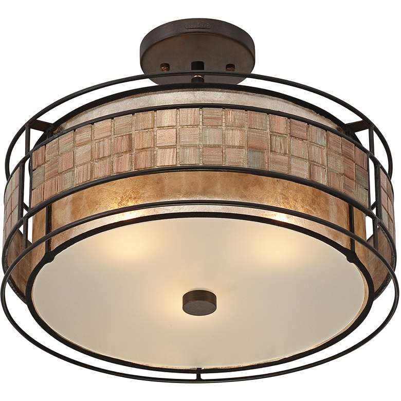 Image 4 Quoizel Laguna 16" Wide Renaissance Copper Glass Shade Ceiling Light more views